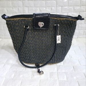 Brighton Becky Woven Rattan & Leather Tote NWT